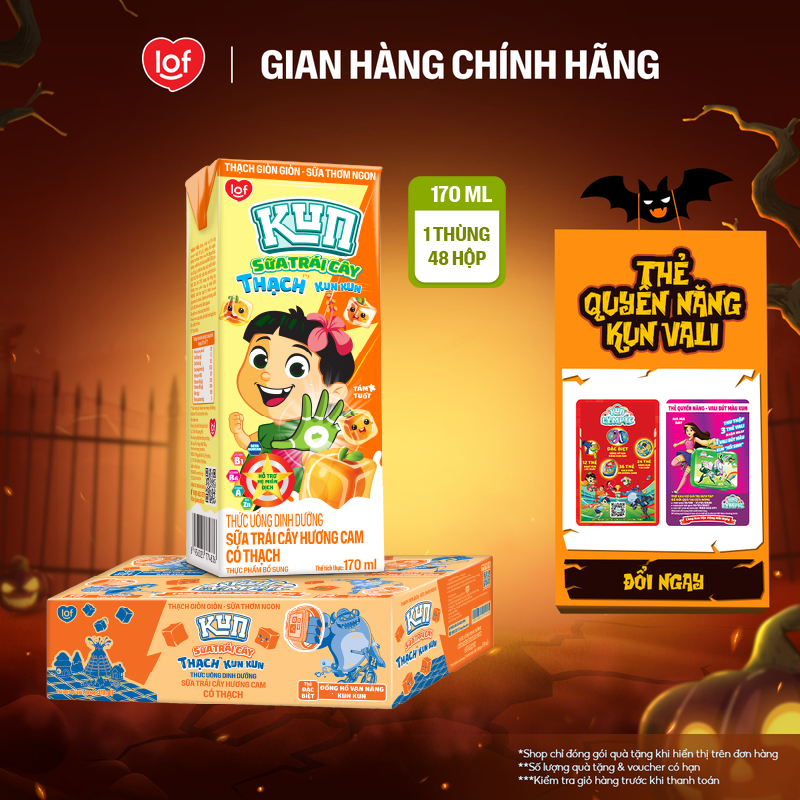 Kun Sữa trái cây Cam có Thạch thùng 48 hộp x 170ml