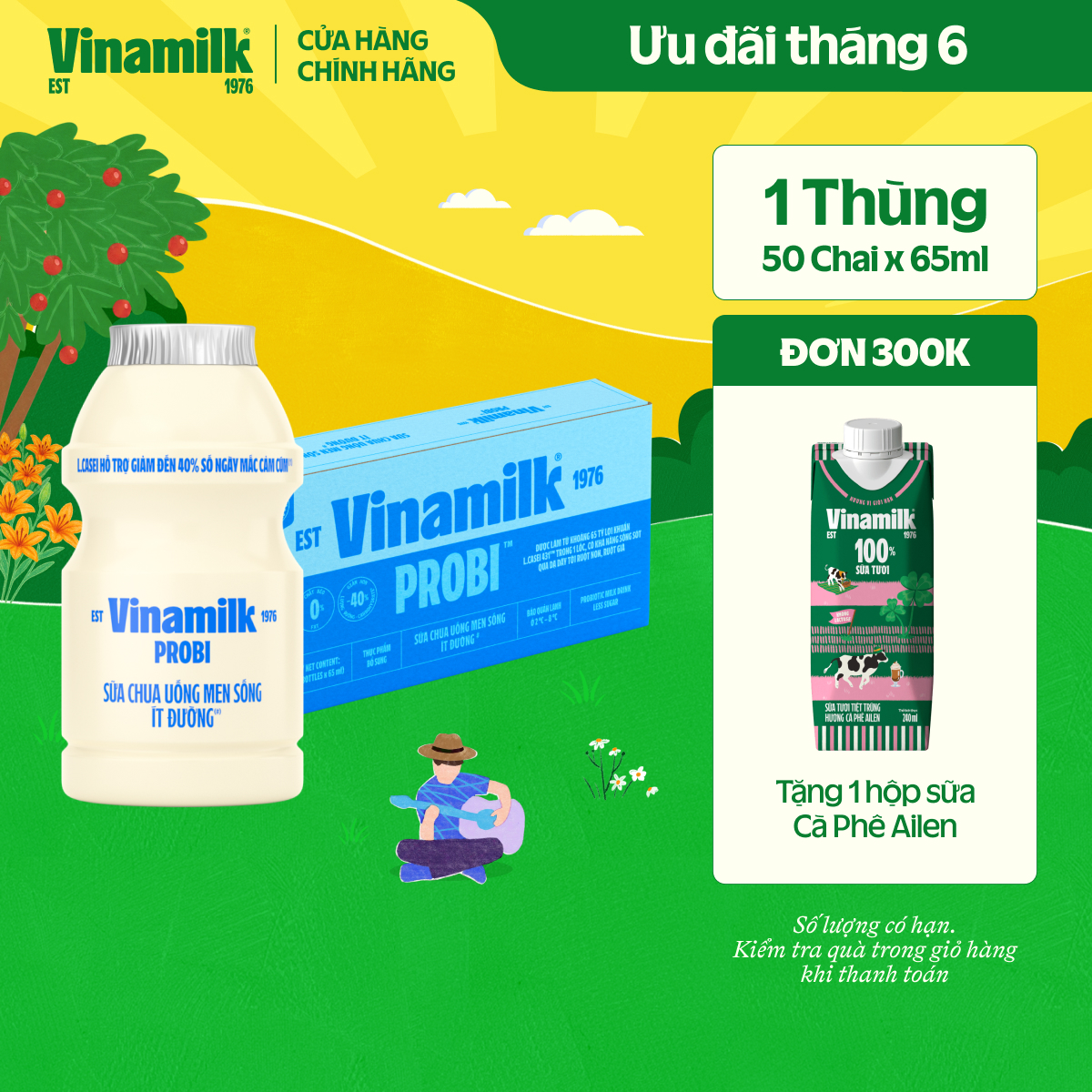 [CHỈ GIAO TRONG 15KM] Thùng Sữa chua uống Probi Ít Đường chai x 65ml - 50 chai/Thùng Yogurt
