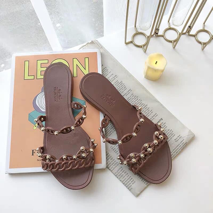 Dép lê nữ quai ngang dây xích thời trang hàn quốc đẹp mẫu mới hot 2020 giá rẻ thích hợp đi chơi , đi học , đi biển siêu cute hap2123