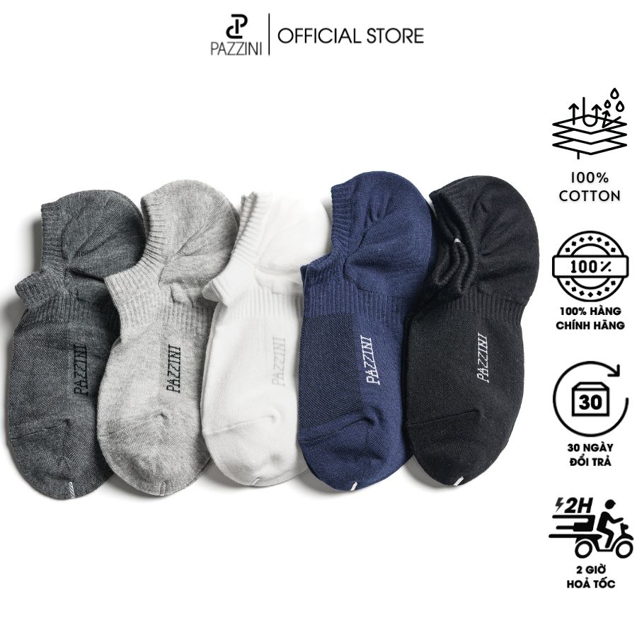 Combo 5 đôi tất nam cổ ngắn trơn PAZZINI cotton cao cấp, vớ cổ thấp unisex, thoáng mát khử mùi - TN001