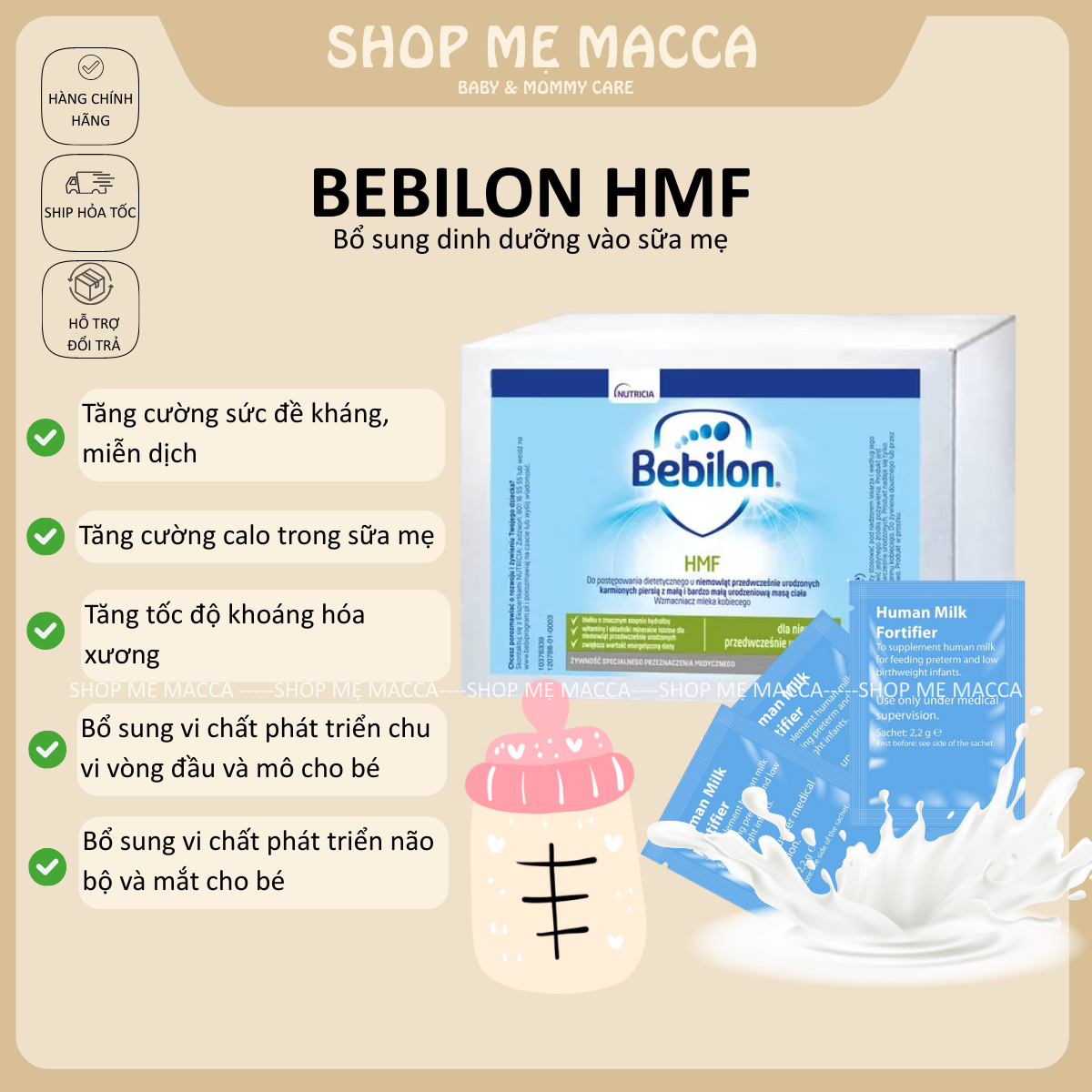[ date 6/2026 ] Sữa Bebilon Human Milk Fortifier Dành Cho Trẻ Sinh N.on (Bebilon HMF - Hộp 50 gói - 