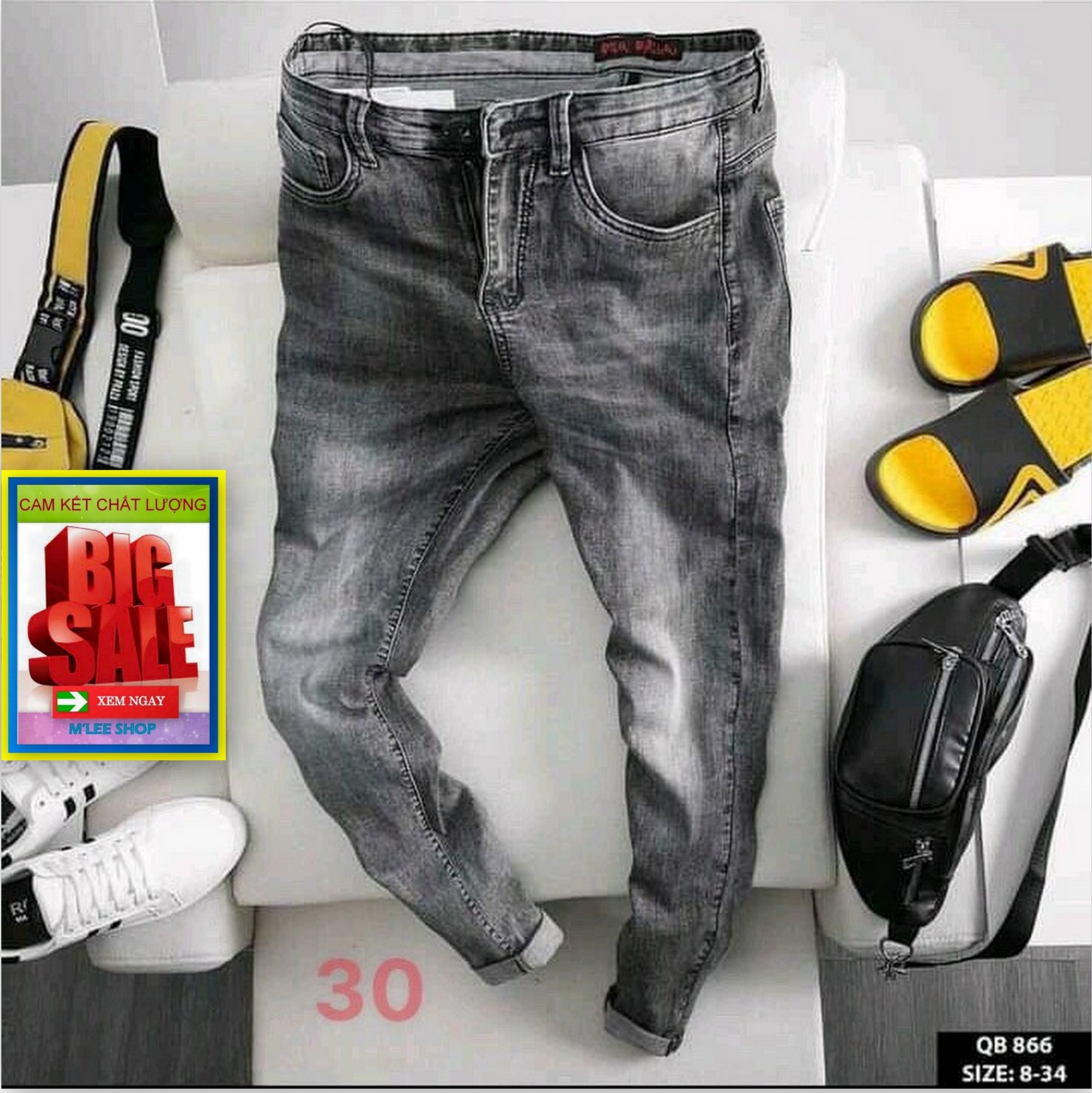 Quần jean nam cao cấp in thêu logo m' lee shop azk30 hàng hiệu chuẩn shop full tem mác phong cách hàng quốc m'lee shop ml0111