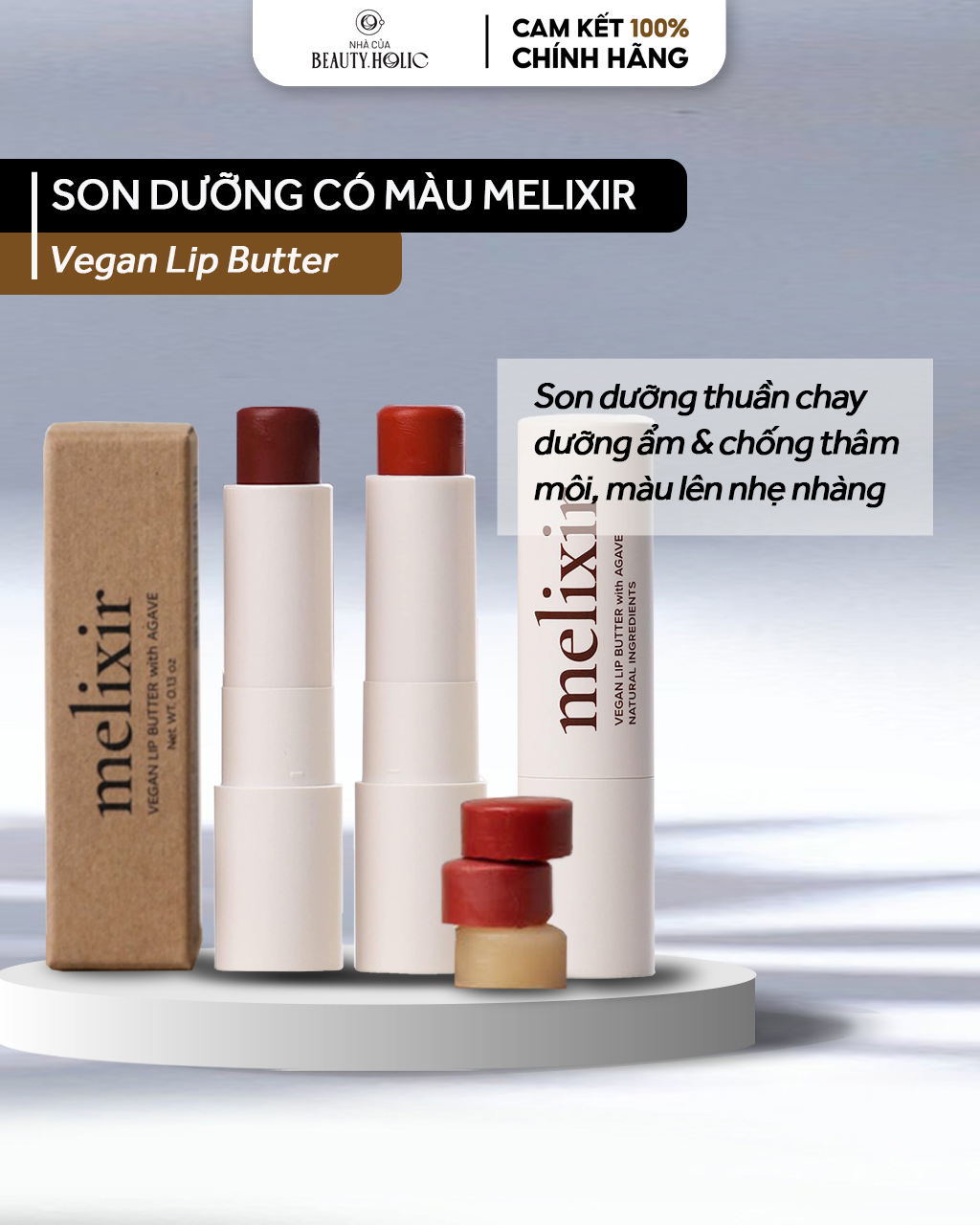 [Nhacuabeautyholic] Son dưỡng MELIXIR VEGAN LIP BUTTER