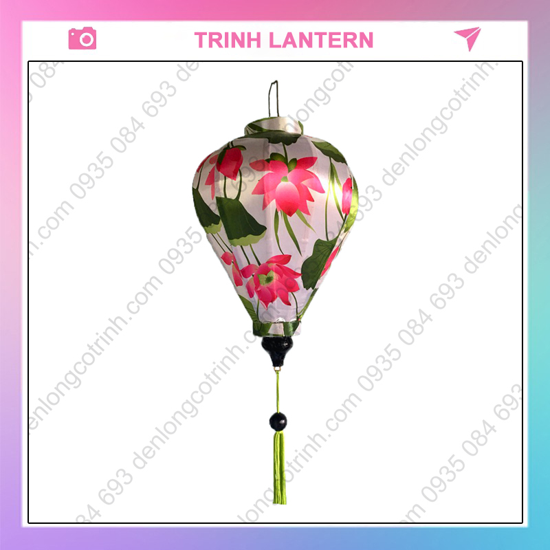 Đèn lồng Hội An siêu đẹp vải phi 3D in họa tiết siêu bền trang trí treo ngoài trời chống nước T01