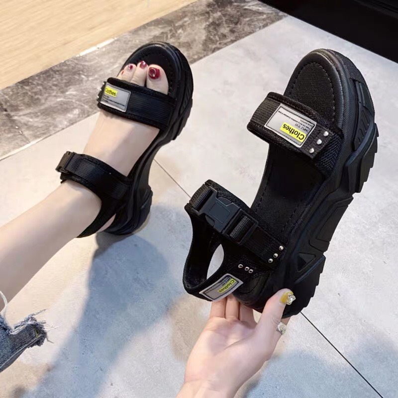 (2 màu)Sandal,Xăng đan Nữ học sinh trẻ trung Ulzang vải kiểu ChoCo đế cao siếu êm (shophanhan))