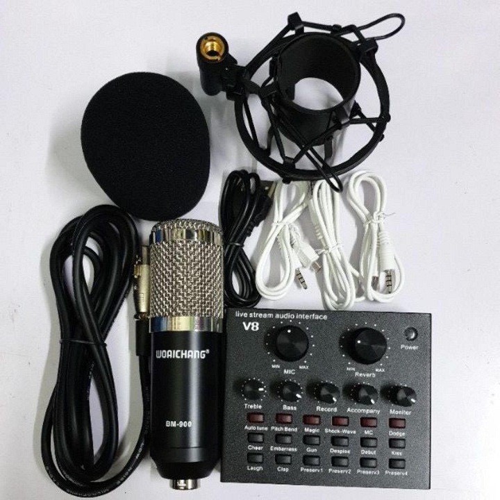 Combo bộ live stream v8 mic bm900 bảo hành 6 tháng