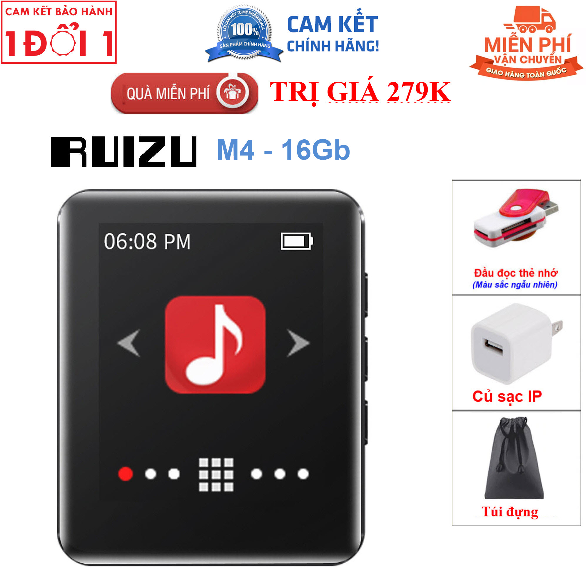 Quà tặng trị giá 199k - máy nghe nhạc mp3 ruizu m4 bộ nhớ trong 16gb - màn hình cảm ứng 1.8 inch - kết nối bluetooth 4.0
