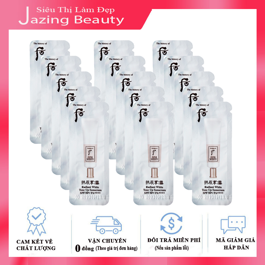 Combo 15 Gói Kem Chống Nắng Dưỡng Trắng Nâng Tone Da Trắng Hồng Whoo Radiant White Tone Up Sunscreen 1ml x 15
