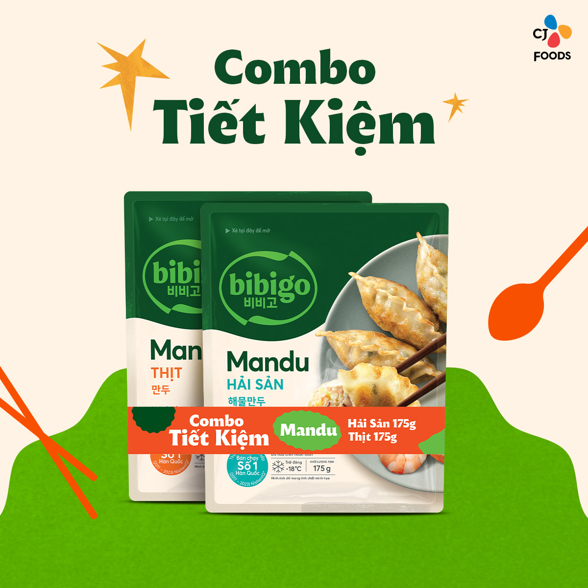 [HCM-HN] Bánh xếp Mandu Bibigo 175g (nhân Thịt/nhân Thịt bắp/nhân Hải sản)