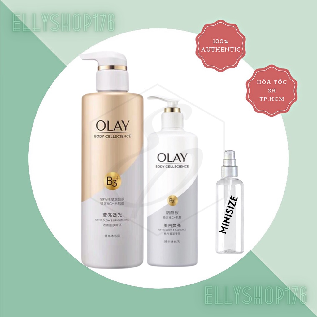 Sữa tắm 500ml + Dưỡng thể 250ml Olay Body Cellscience B3 Optic Glow & Brightening