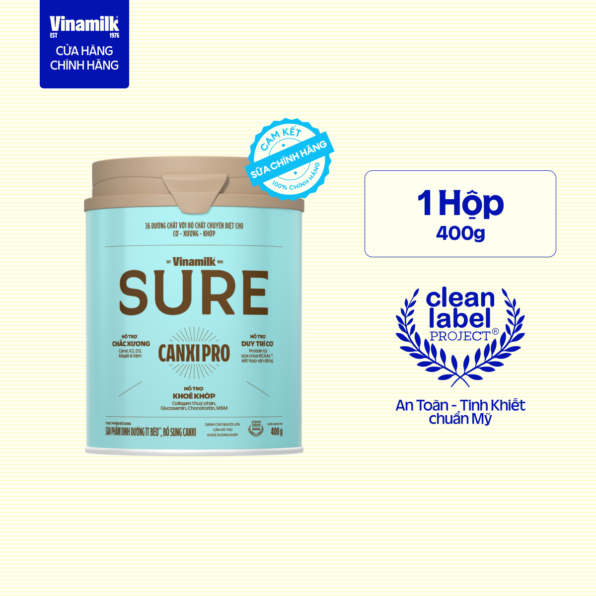 Sữa bột Vinamilk CanxiPro - Hộp thiếc 400g| Có thể nhận Bao bì cũ/mới