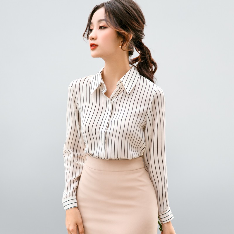 Áo sơ mi lụa cát sọc white