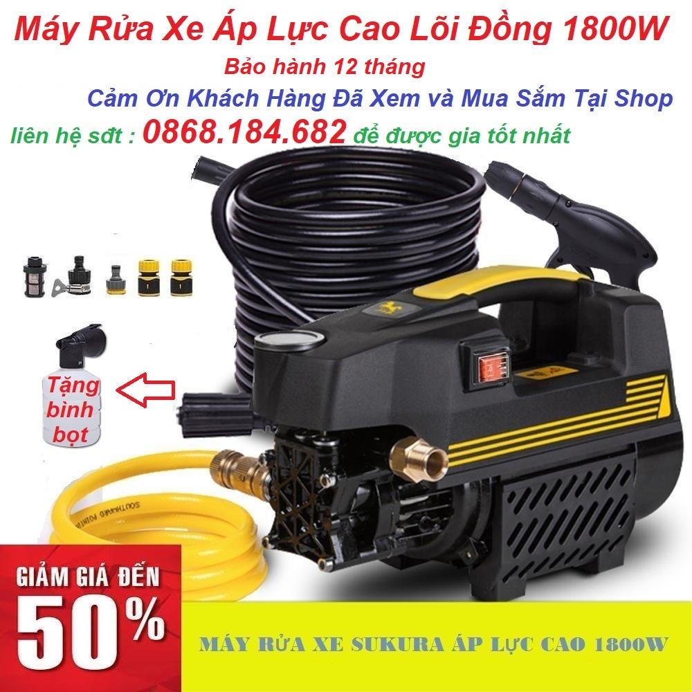 Máy rửa xe áp lực cao 1800W lõi đồng, máy rửa xe mini, máy rửa xe gia đình, máy rửa xe giá rẻ, máy rửa xe loại tốt Tặng bình bọt xà phòng