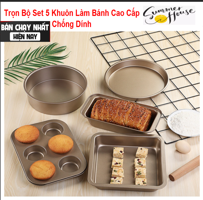 Set 5 Chiếc Khuôn Làm Bánh Cao Cấp Chống Dính, Khuôn Nướng Bánh Cupcake,Pizza, Bánh Mì Bằng Thép Carbon An Toàn,Khuôn Tròn Làm Bánh,Khuôn Nướng Bánh Chống Dính Tiện Lợi
