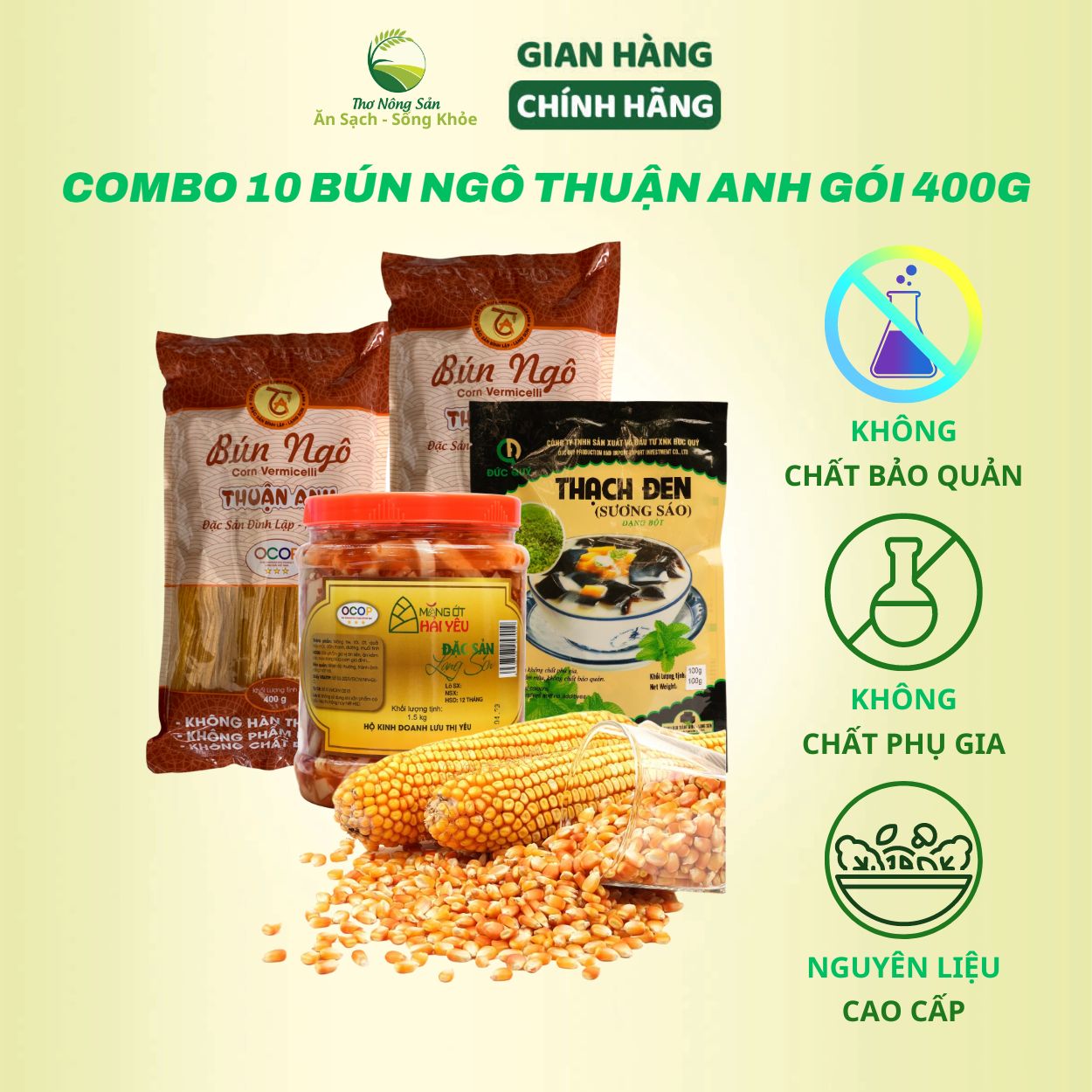 Combo mê quên lối về: 2 gói bún ngô + 1 măng ớt tặng 1 gói thạch