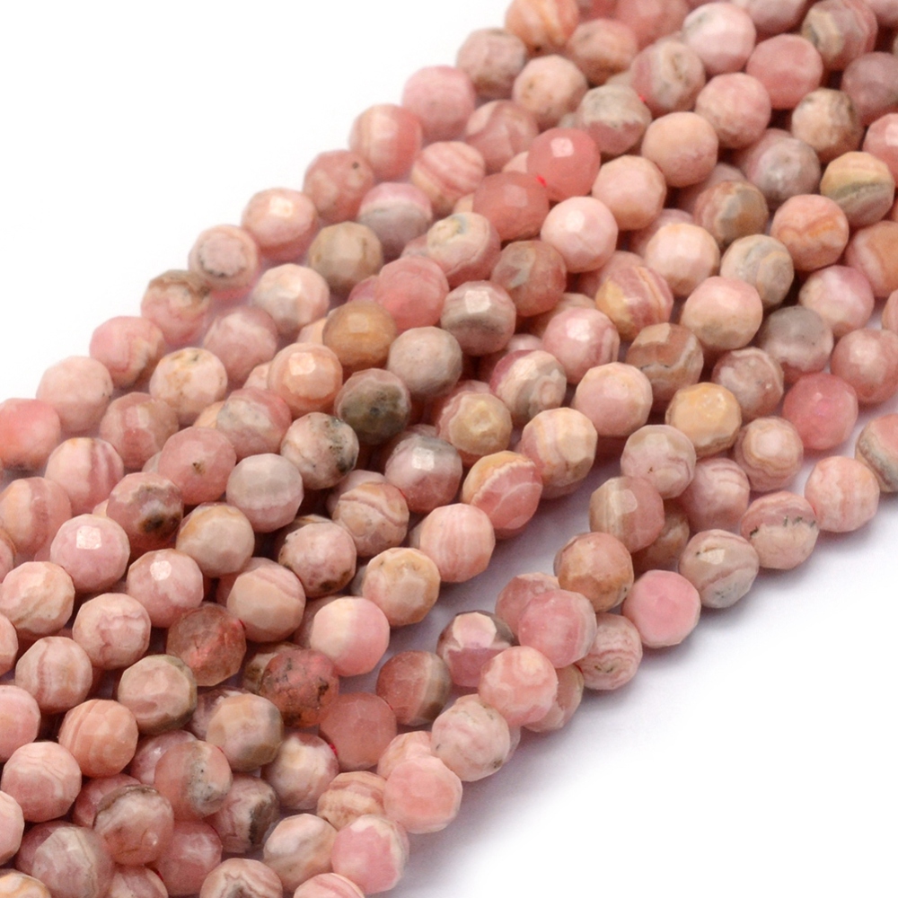 2Strand Natural Rhodochrosite Beads Strands Faceted Round 2.5 3mm Hole