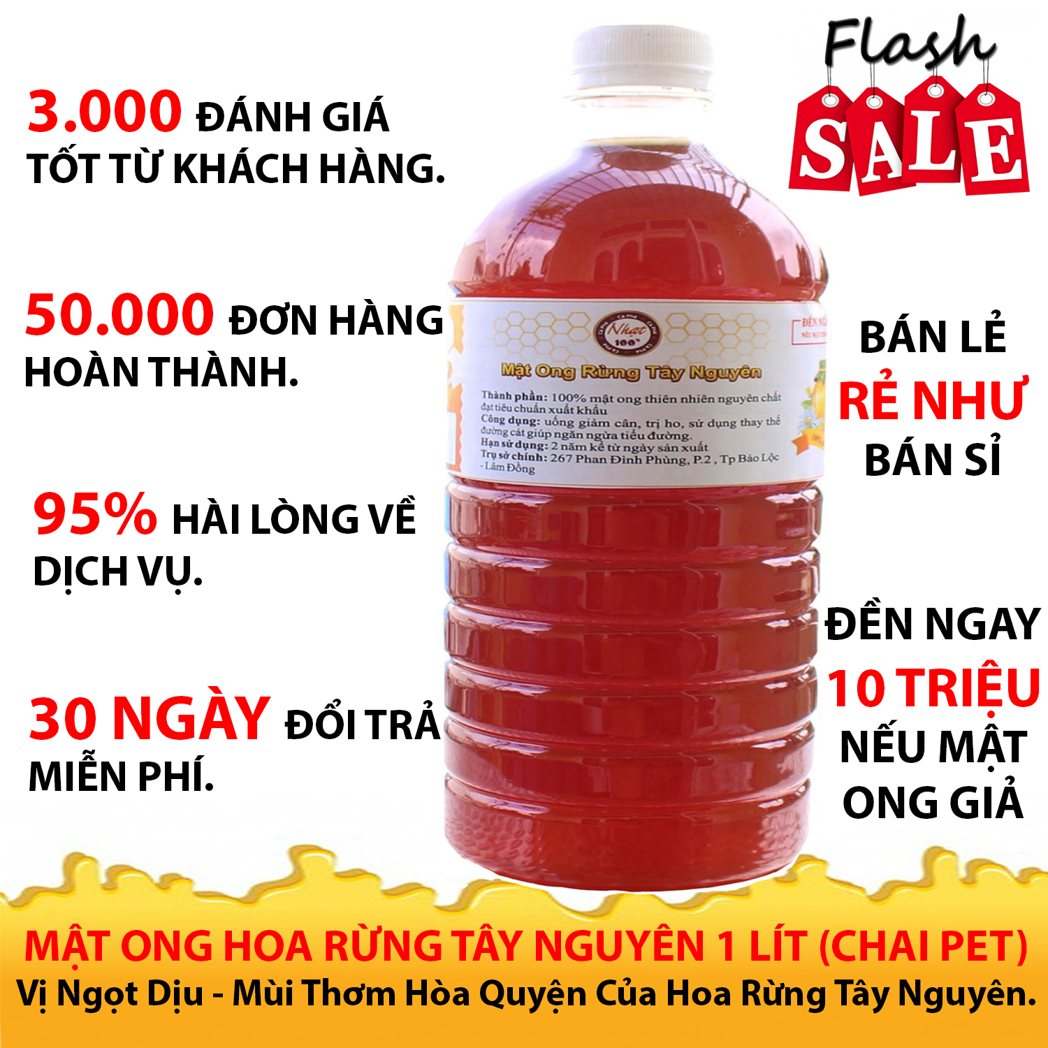 Mật Ong Nguyên Chất Rừng Tây Nguyên 1000ml  - Mật ong đủ tiêu chuẩn xuất khẩu