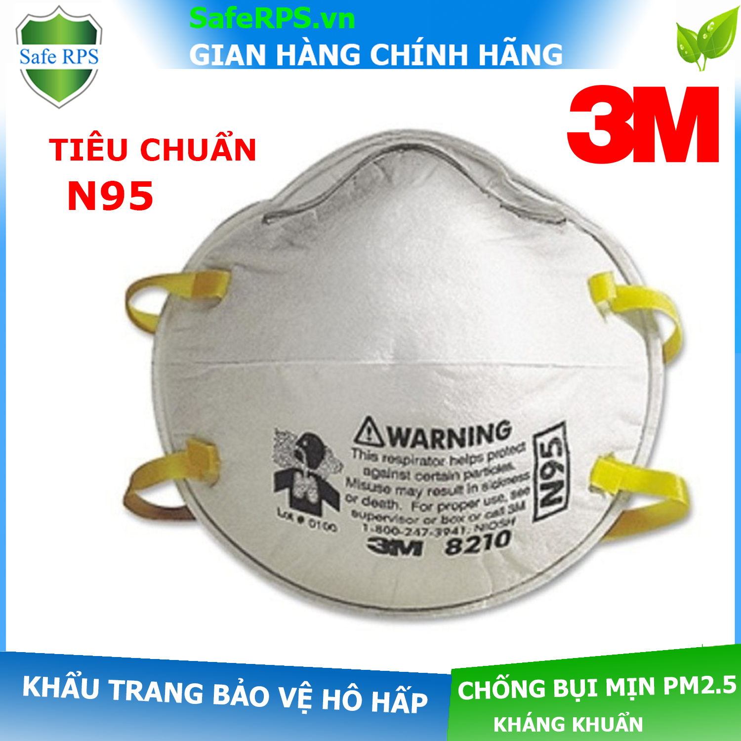 Khẩu trang 3M 8210 N95 cao cấp , chính hãng kháng khuẩn , chống bụi siêu mịn PM2.5 , màu trắng