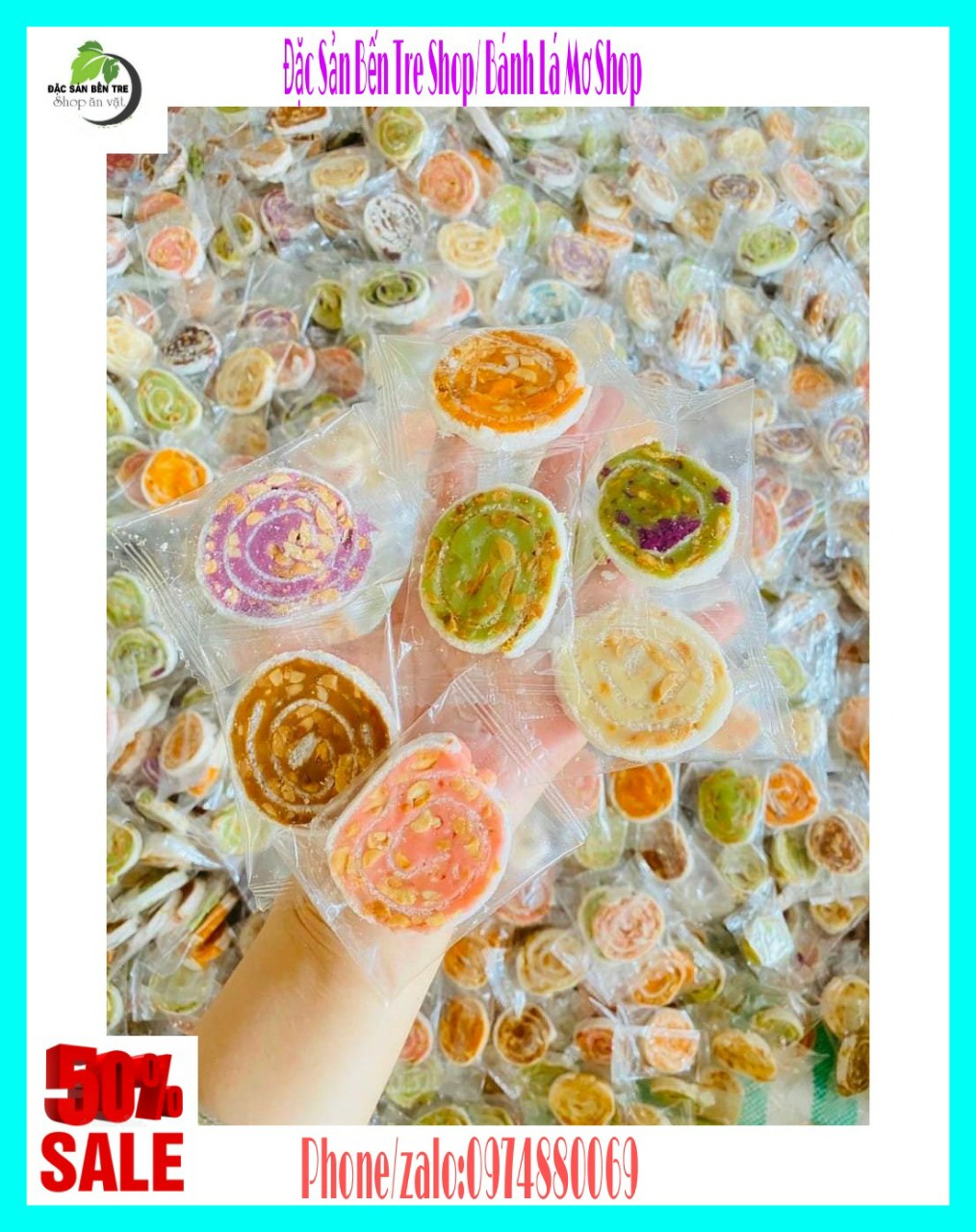 1kg kẹo dừa cuộn thập cẩm mix vị kiên long- đặc sản bến tre shop