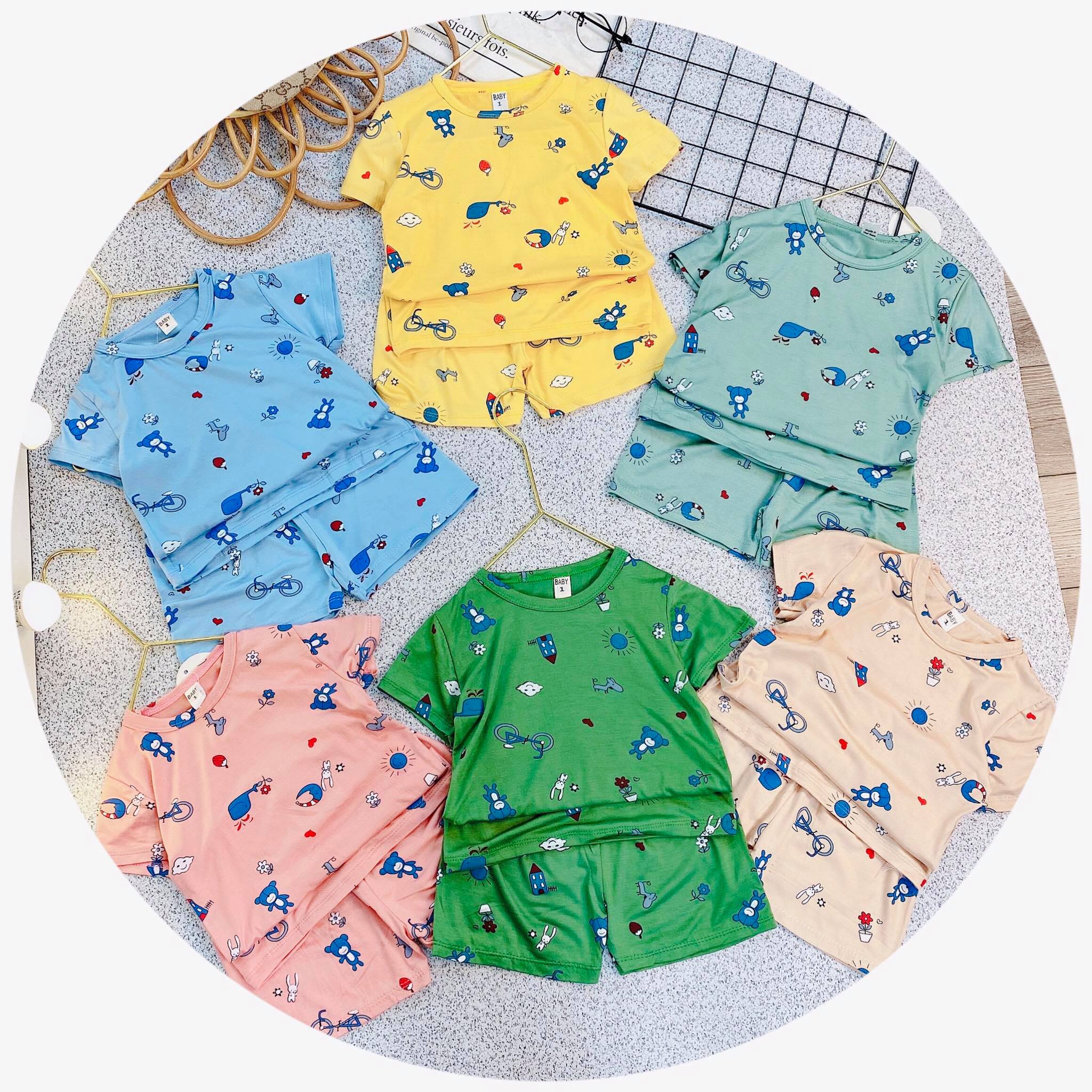 Đồ bộ thun lạnh ngắn tay minky mom cho bé trai bé gái