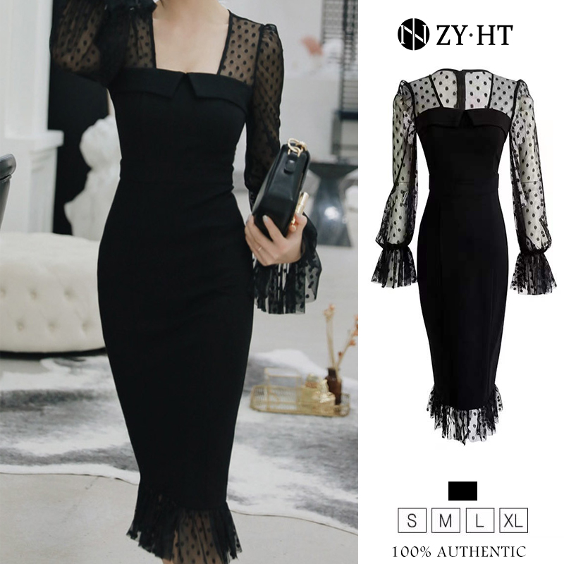 ZYHT Đầm nữ dự tiệc cưới đẹp váy đi tiệc cưới váy Đầm đầm đen Đầm thời trang Đầm thanh lịch Đầm  phong cách sexy đầm đẹp đầm dáng ôm đầm đuôi cá eravogue 1655