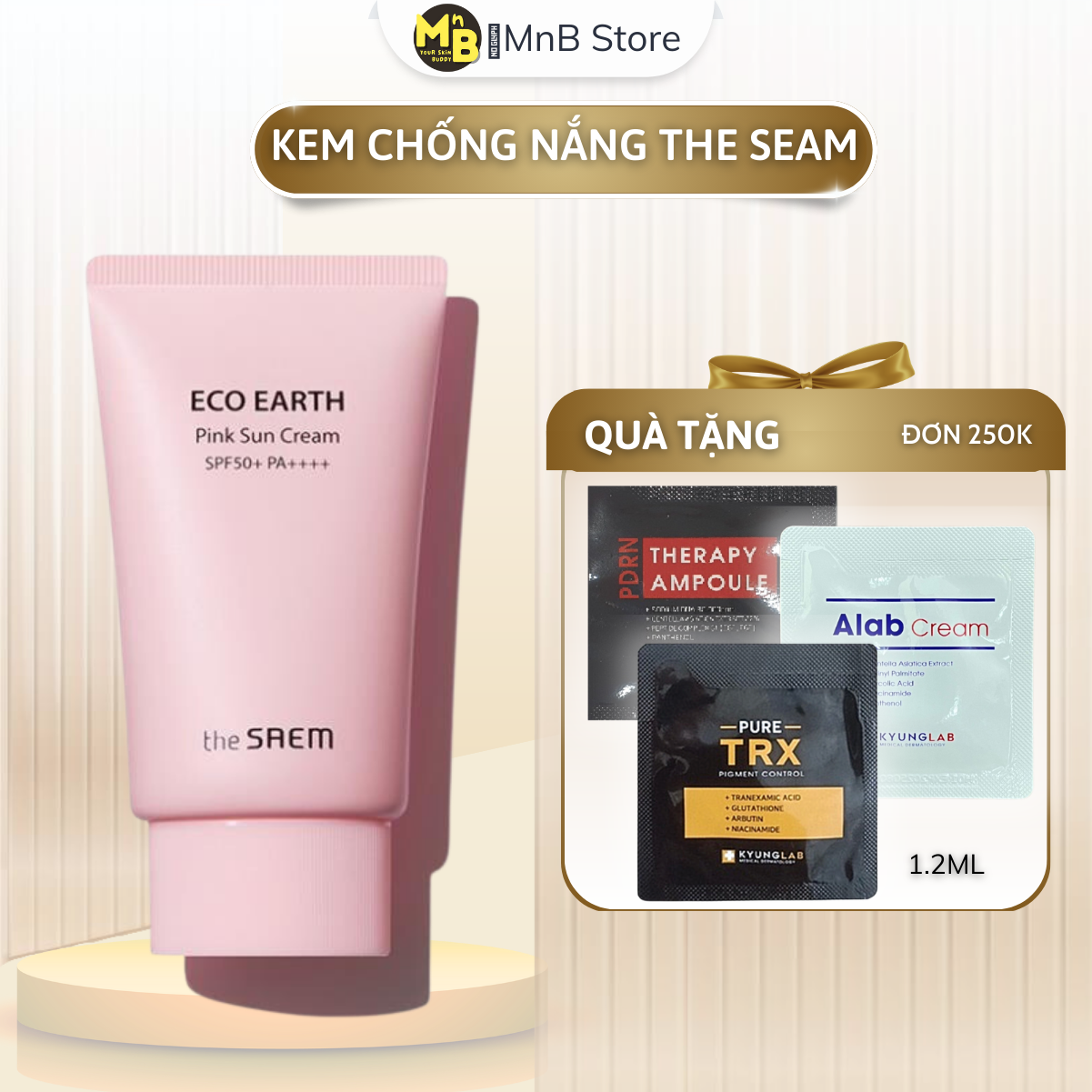 Kem Chống Nắng Nâng Tone, Kiềm Dầu Sắc Hồng The Saem Eco Earth Pink SUN Cream SPF50+/PA++++