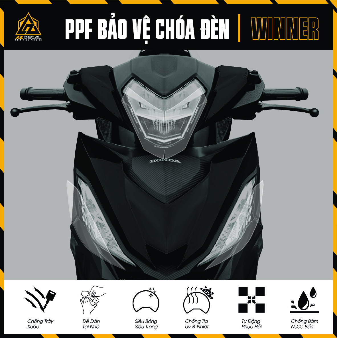 Miếng Dán Choá Đèn Xe Máy Winner V1 | Film Decal PPF Trong Suốt Dán Đèn Pha Đèn Xi Nhan Xe Winner 150 Chống Xước Tự Phục Hồi Đầy Đủ Dụng Cụ Dán - Azdecal
