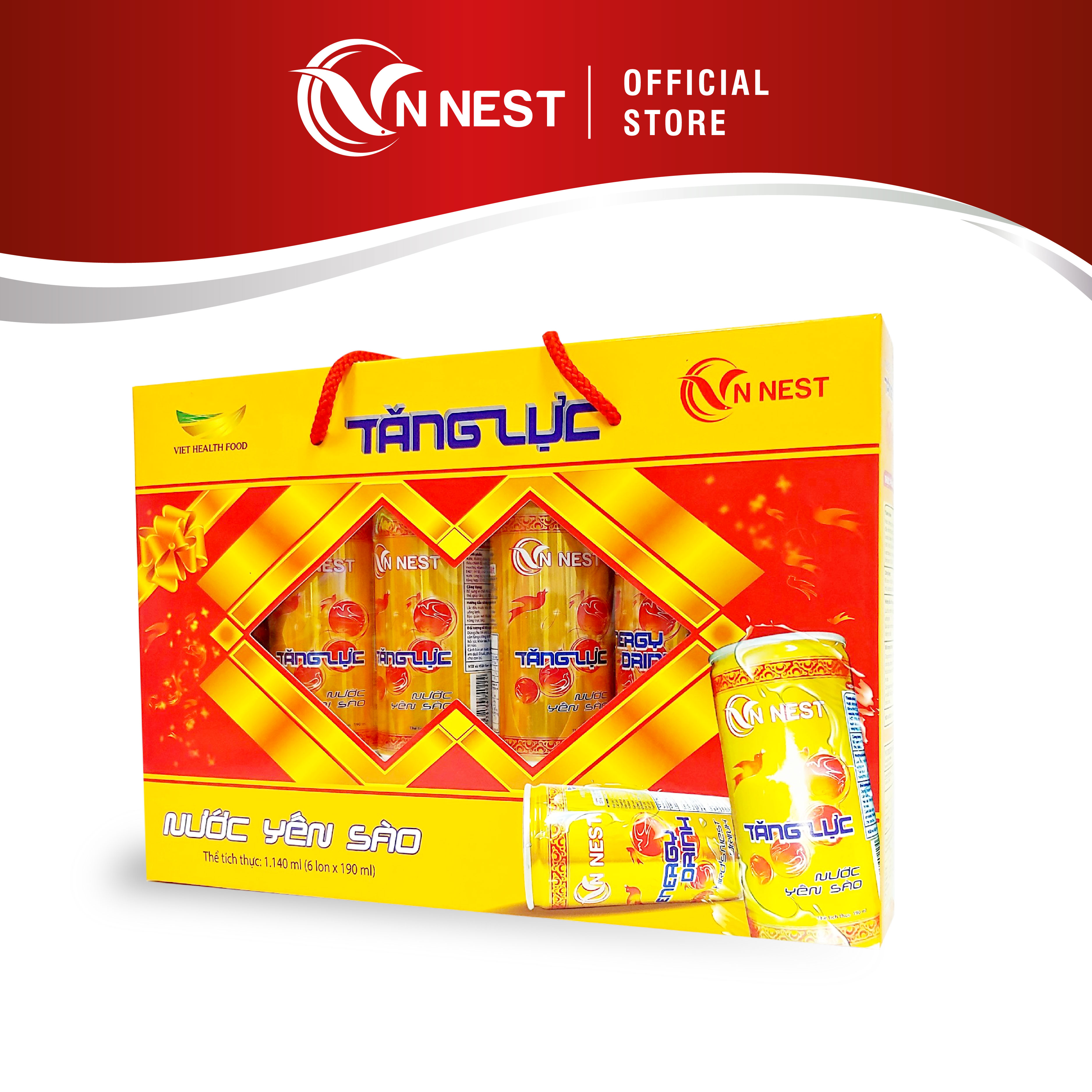 Hộp quà nước tăng lực yến sào - 06 lon nước tăng lực yến sào vn nest - 06 lon x 190ml - tổ yến nguyên chất - thương hiệu yến sào vn nest