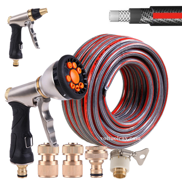 Bộ vòi rửa xe, vòi tưới cây cao cấp LionKing CU-RC-RA ống kết cấu 5 lớp kèm theo vòi phun và các khớp nối bằng kim loại.