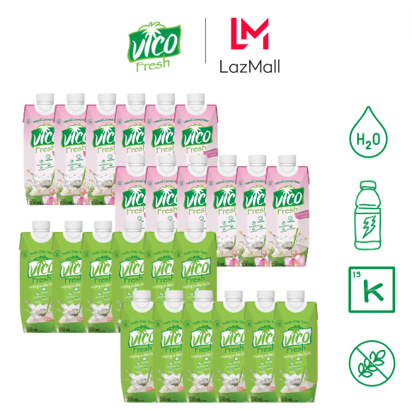 Thùng 24 hộp nước dừa vico fresh 330ml -