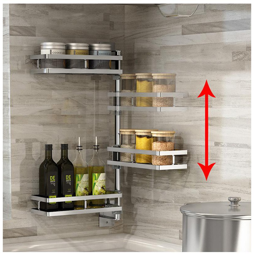 Giá Gia Vị Nhà Bếp Xoay 180 Độ chất liệu INOX 304 sáng bóng, Kệ để đồ phòng tắm thiết kế 2 tầng, 3 tầng tiện lợi - GX304