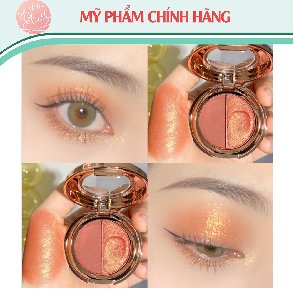 Bảng phấn mắt mịn lỳ 2 màu hot trend 2022, phấn mắt hot tiktok, phấn nhũ tone cam đẹp - nội địa Trung