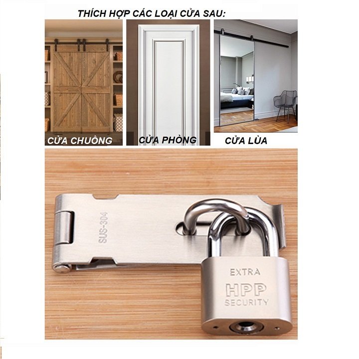 CHỐT KHÓA CỬA CỔNG thẳng có PAT KHÓA Ổ bằng INOX tiện dụng - DP794-795-796