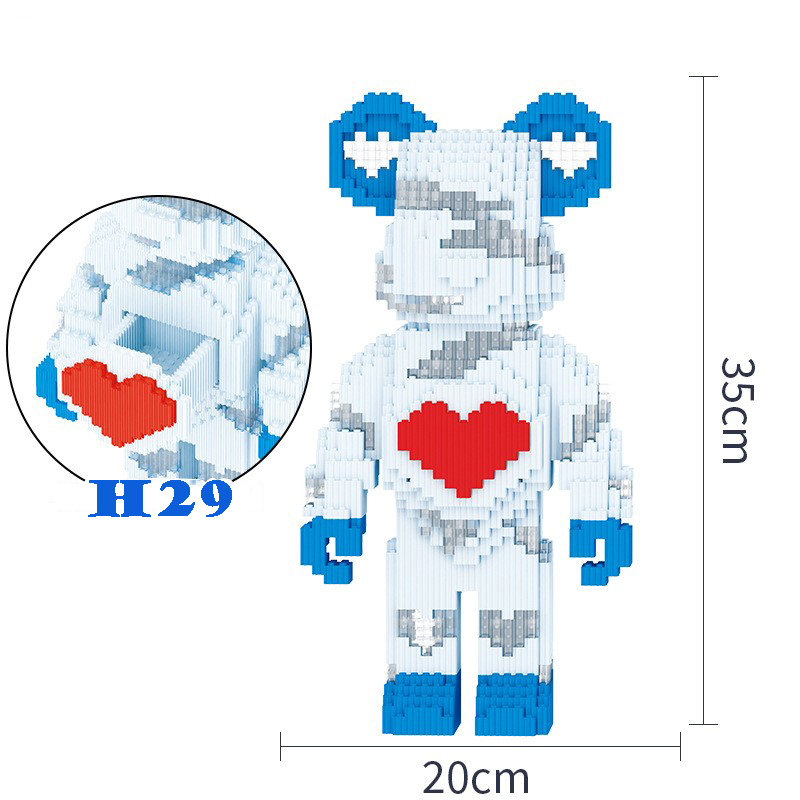 Bộ đồ chơi Lego BearBrick màu trắng họa tiết trái tim Hanaxi H29
