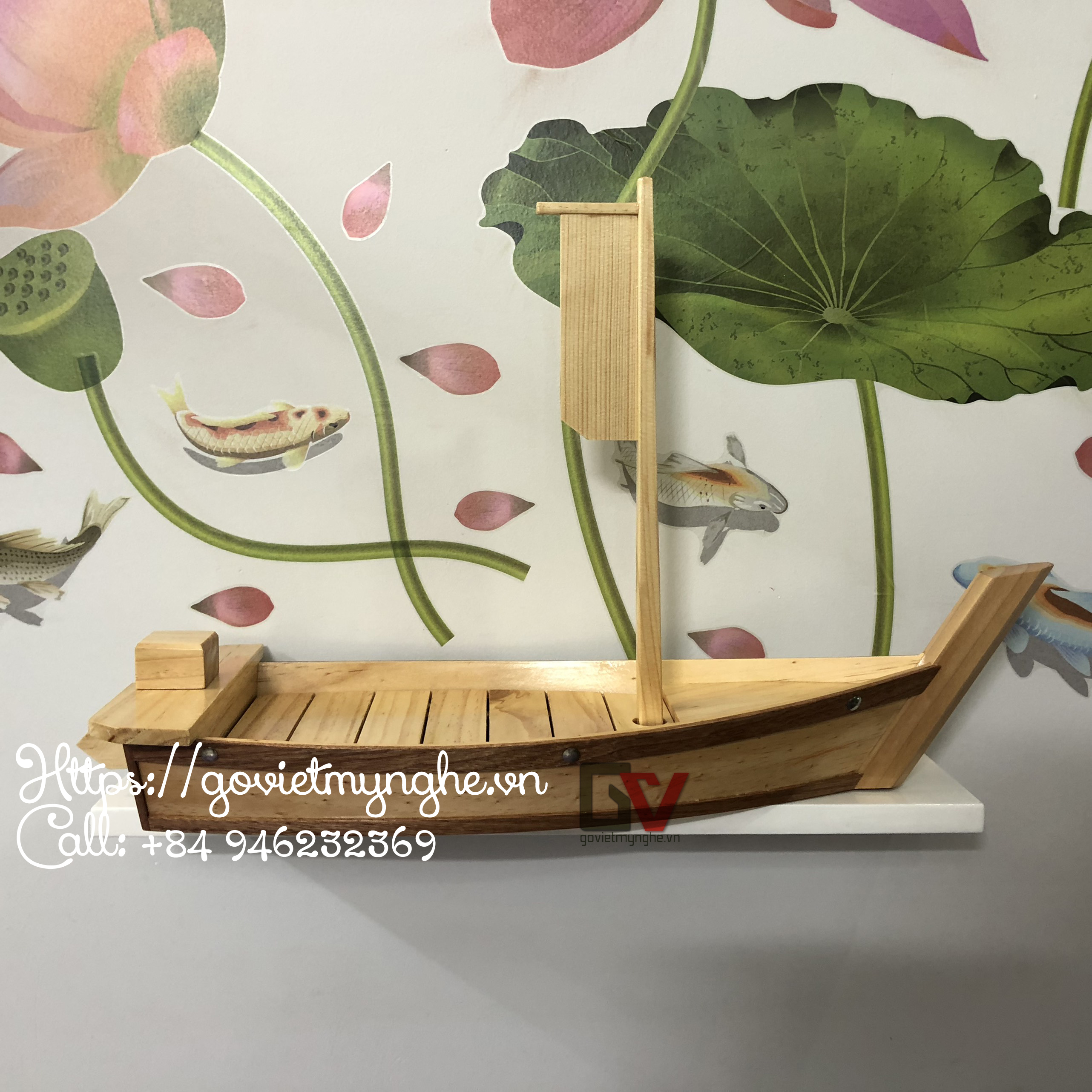 [Dài 55cm - 1 cột buồm] Khay gỗ đựng sushi - khay thuyền gỗ đựng sashimi hình con thuyền gỗ sushi - Gỗ thông - Hàng Chuẩn Nhật