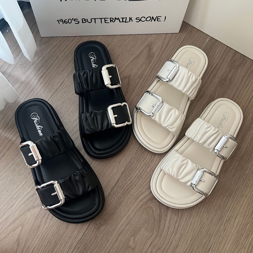 Dép Quai Ngang,Dép Thời Trang Khoá Nhún Phong Cách Hàn Quốc
