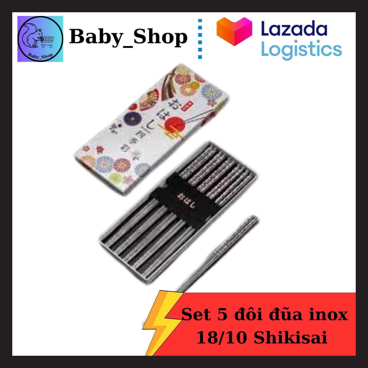Đũa inox 304 chống trượt, đũa ăn cơm. Set 5 đôi đũa inox 18/10 Shikisai mẫu hoa anh đào trắng - đũa inox cao cấp.