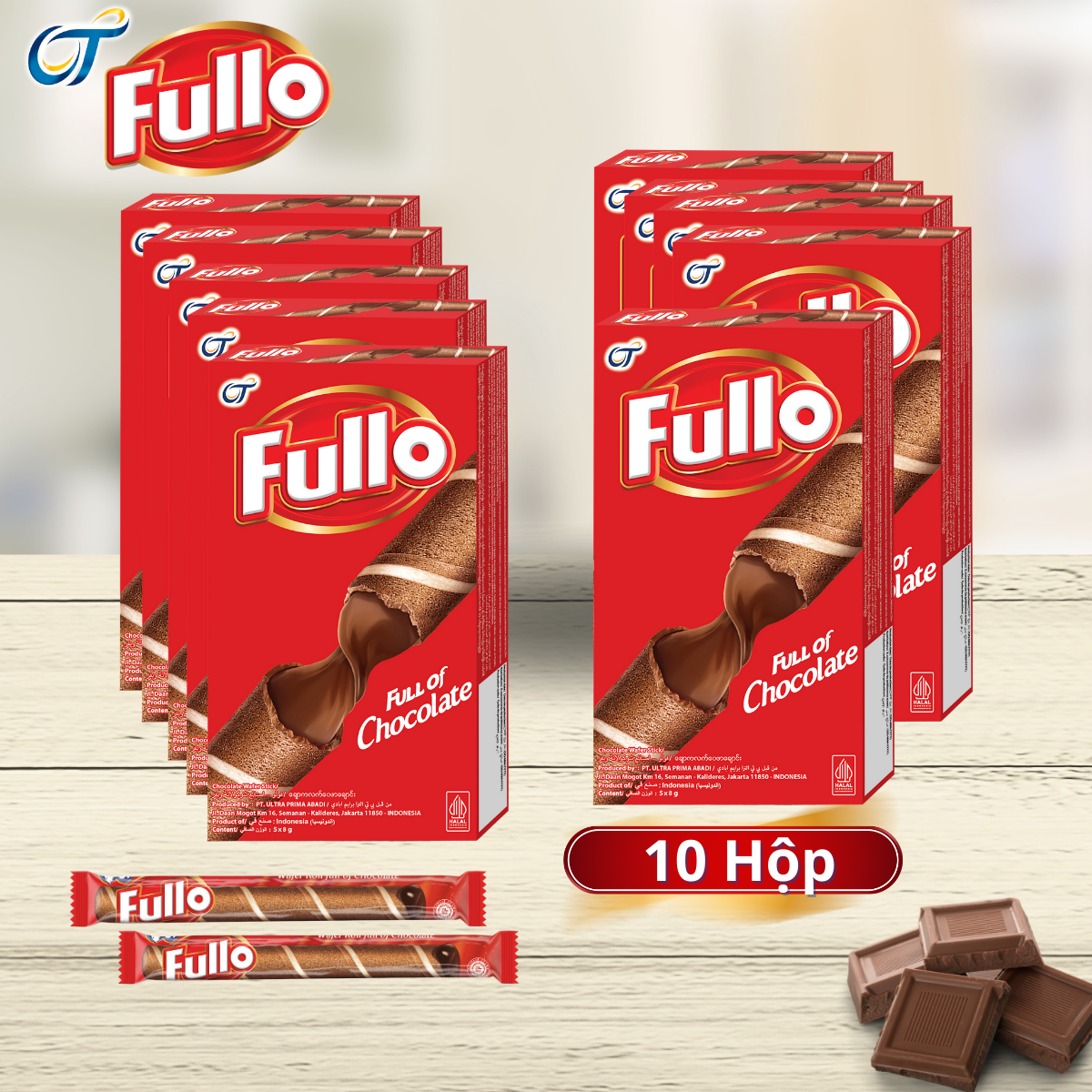 Combo 10 hộp bánh quế fullo sô cô la 50g