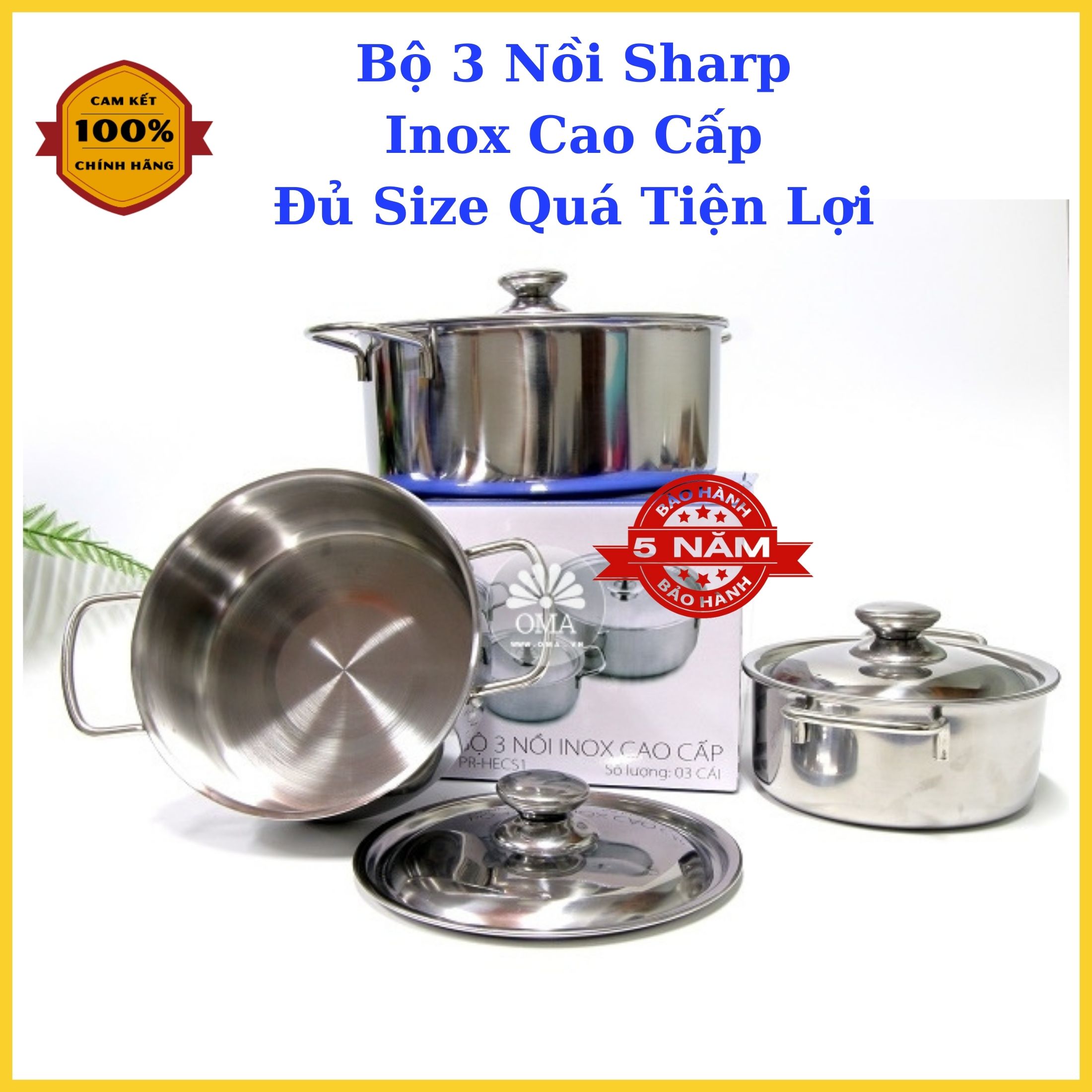 [Combo 3 Nồi] Bộ 3 nồi sharp- chất liệu inox cao cấp dày dặn và sáng bóng- bộ 3 nầu inox nấu được trên bếp từ và hồng ngoại- mua 1 được 3 quá tiện lợi. giá rẽ trong tầm tay.