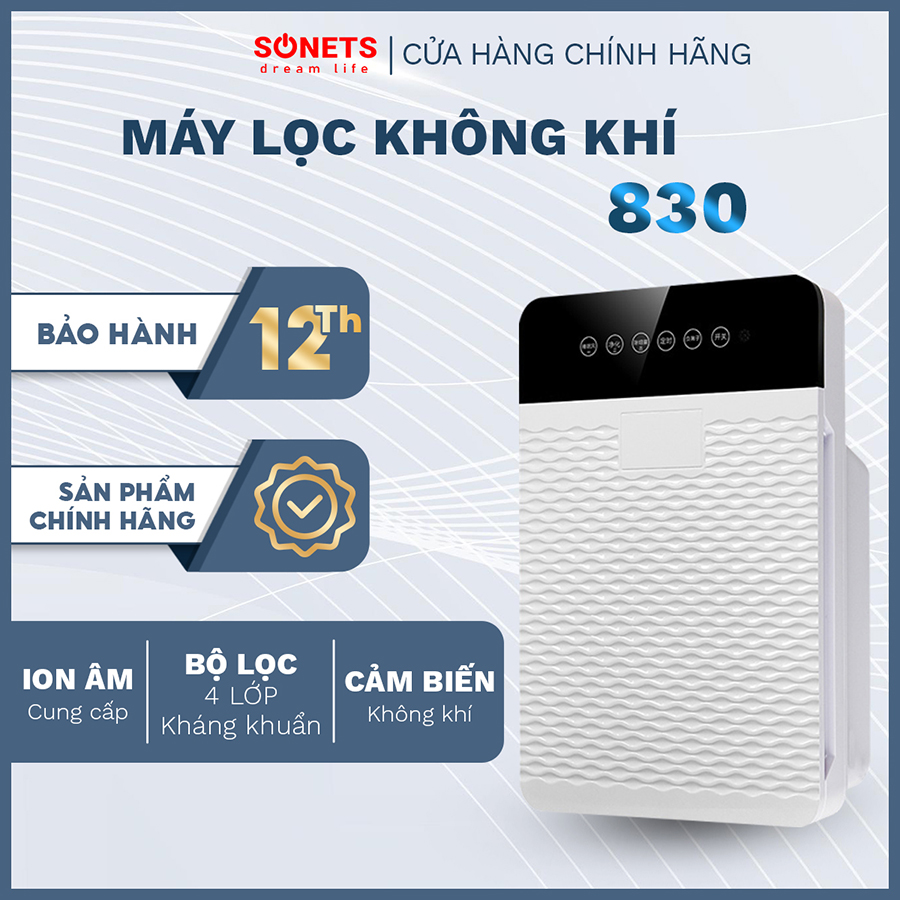 Máy lọc không khí ion âm 830, máy lọc không khí mini lọc bụi mịn pm2.5, vi khuẩn chính hãng sonets.