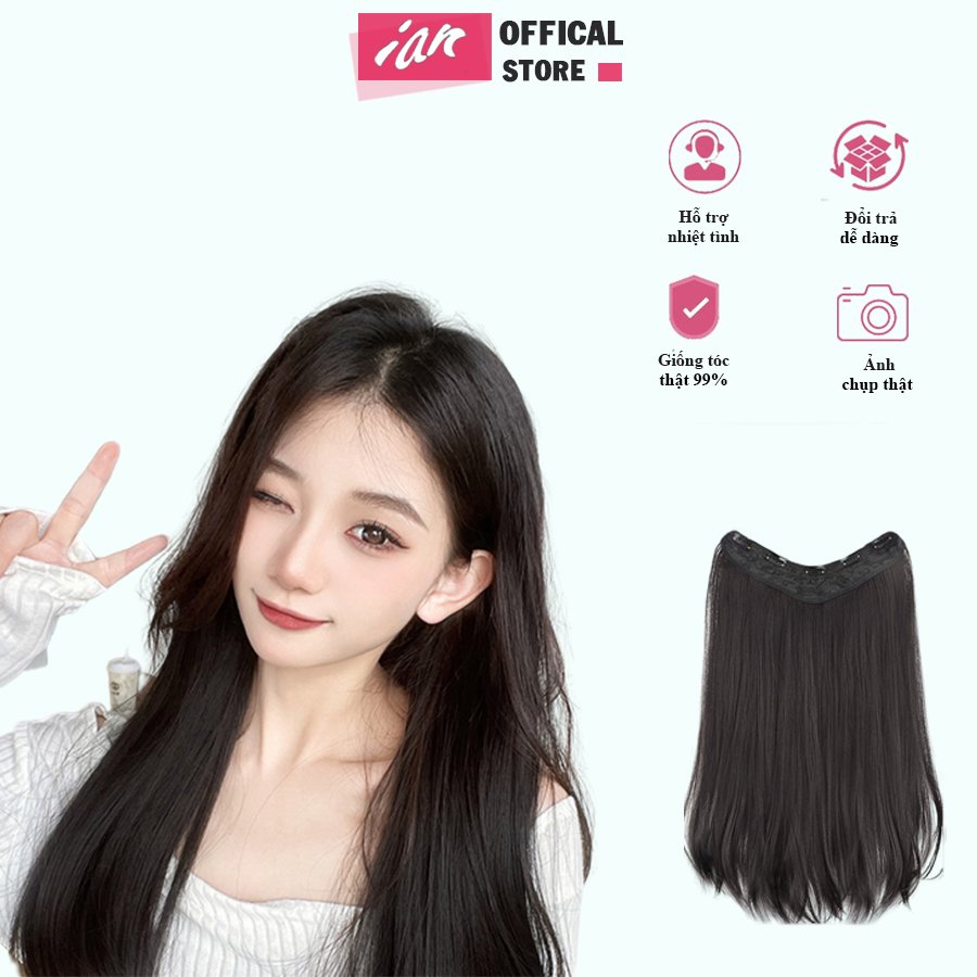 Tóc giả kẹp dải thẳng-Kẹp dải U 3/4 đầu cụp layer nhẹ 45cm