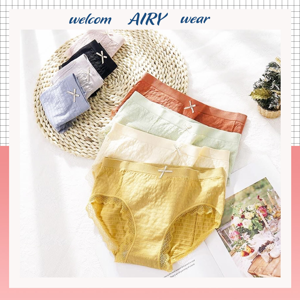 Set 10 quần lót nữ cotton kháng khuẩn kiểu vải nhăn cạp gắn nơ, quần chip thấm hút mồ hôi 034