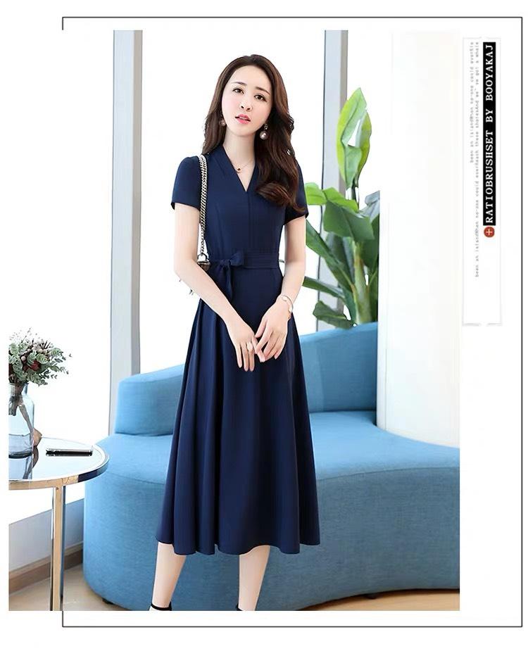 Đầm xòe tay lỡ phối dây thắt eo siêu sang