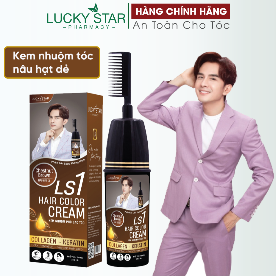  Kem Nhuộm Nâu Hạt Dẻ Chai Lược Lucky Star   Chính hãng   for Men & Women. Màu nhuộm tóc Nâu Tây 