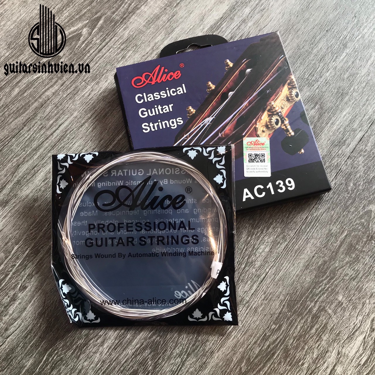 Dây đàn guitar classic Alice AC139 chính hãng - Dây đủ bộ 6 sợi màu bạc - Tặng pick khi đặt hàng