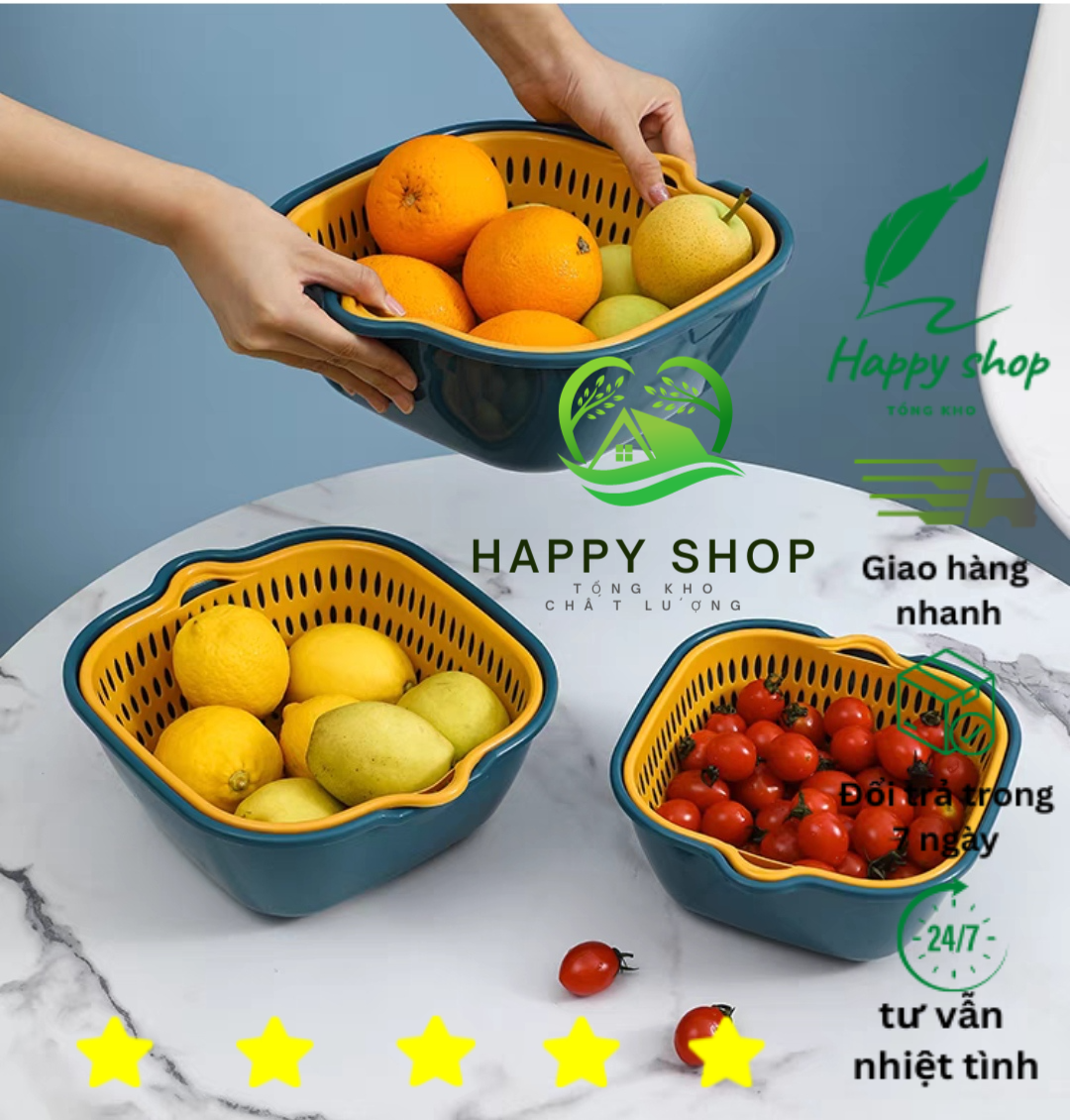Bộ chậu rổ 2 lớp. bộ rổ rá tiện lợi Happy Shop