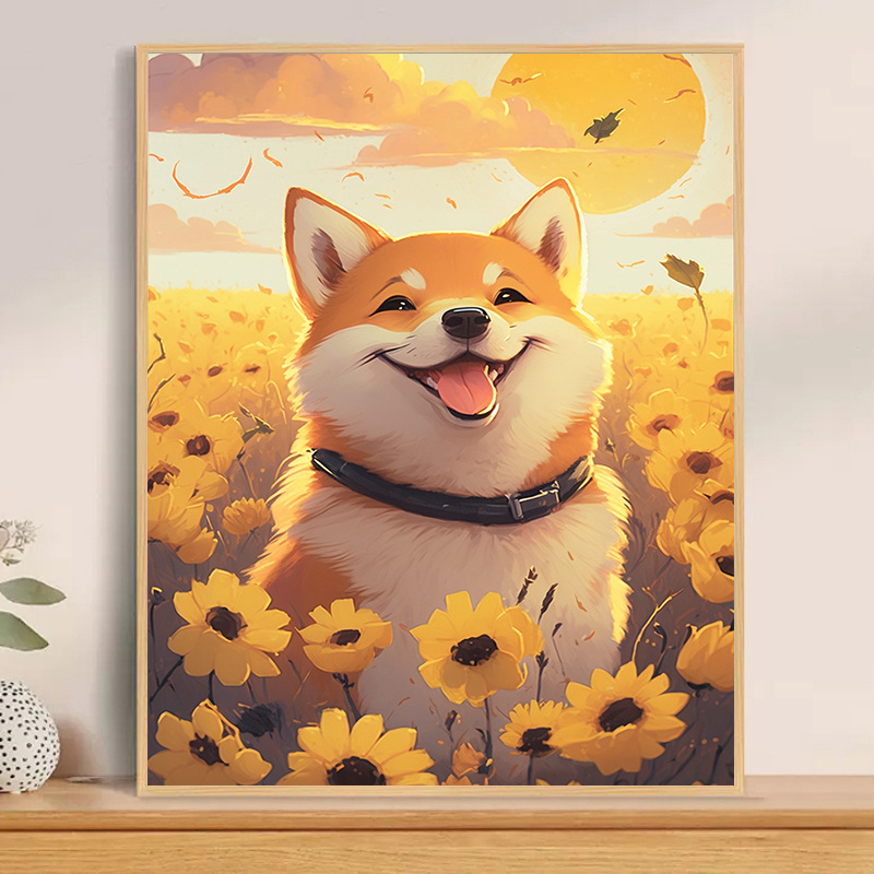 40x50 Tranh Số Hóa Chú Chó Siba Đầy đủ phụ kiện, sơn, cọ, bộ màu, căng sẵn khung