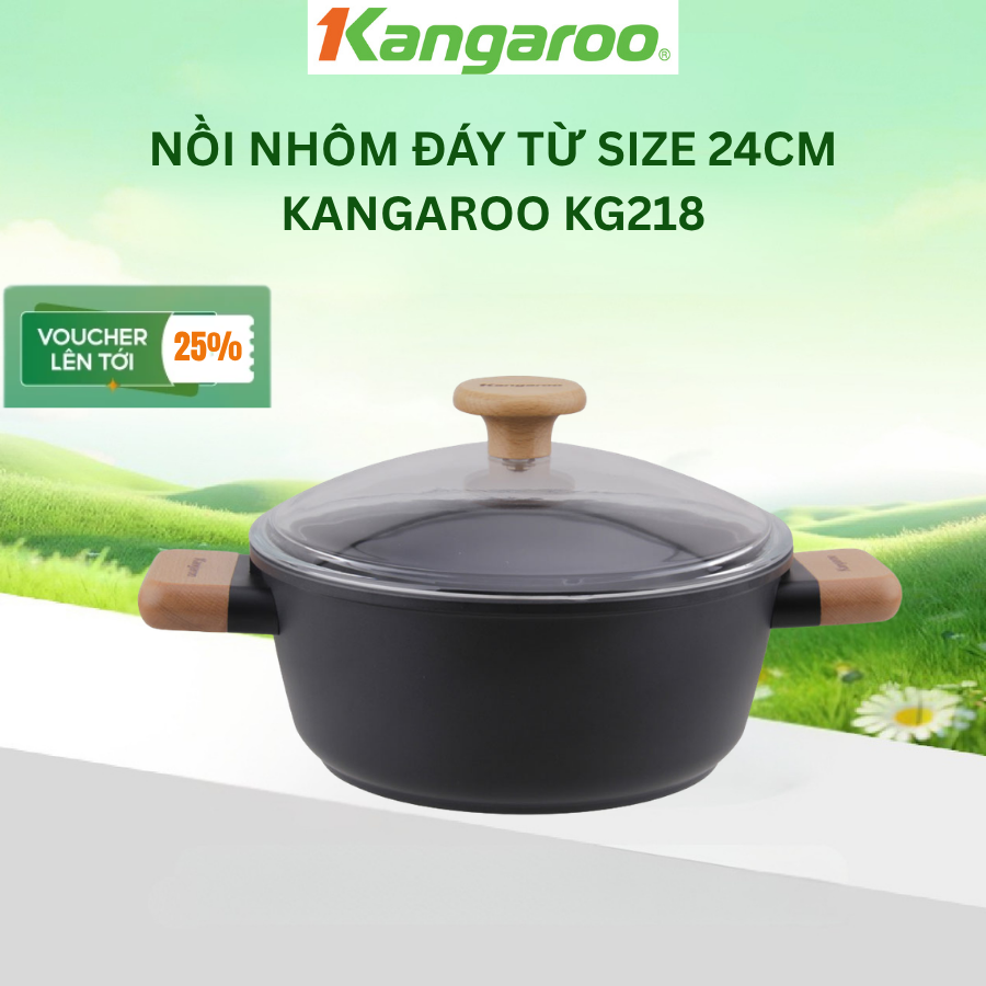Nồi nhôm có nắp - Đáy từ - Size 24cm Kangaroo KG218 - Hàng chính hãng