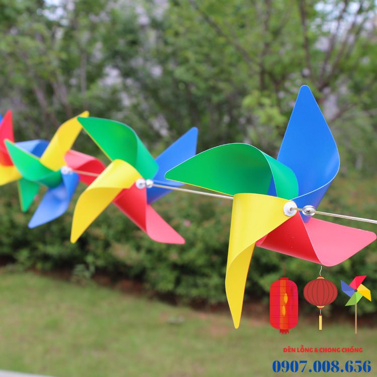 100 Chong chóng nhựa 4 cánh 4 màu, kèm dây và phụ kiện