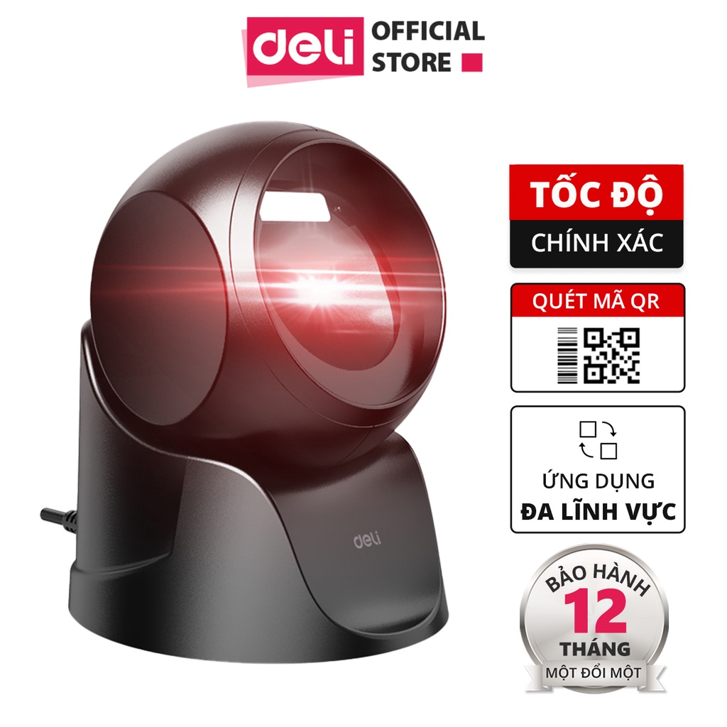 Máy Quét Mã Vạch 3D Deli - Quét Mã Siêu Thị, Cửa Hàng Tạp Hóa, Kho Hàng